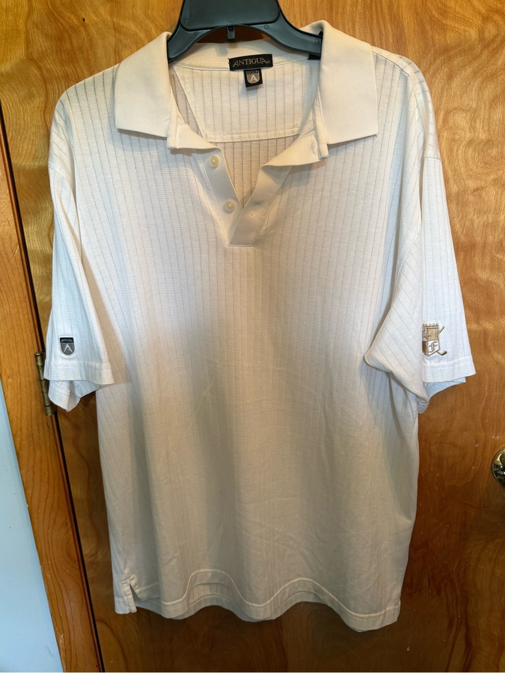 Antigua Men’s White Short-Sleeve Polo with Subtle Texture Mens Large